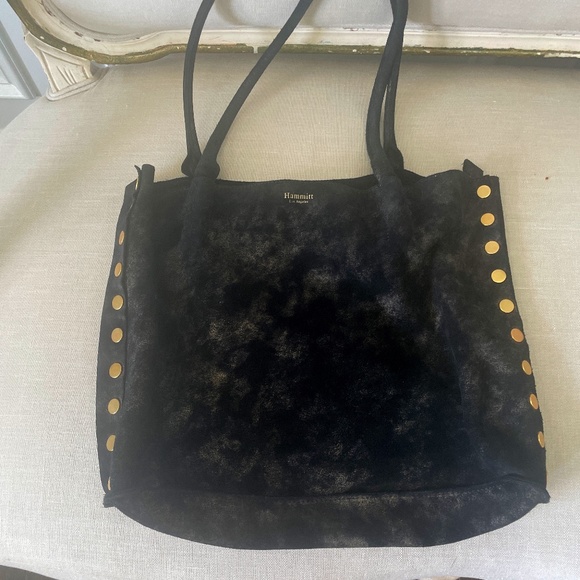 Hammitt Los Angeles Handbags - Hammitt Suede Tote Shoulder Bag Black with gold shimmer